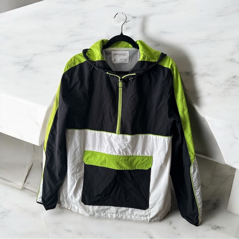 Black and White Windbreaker with Neon Green Accents